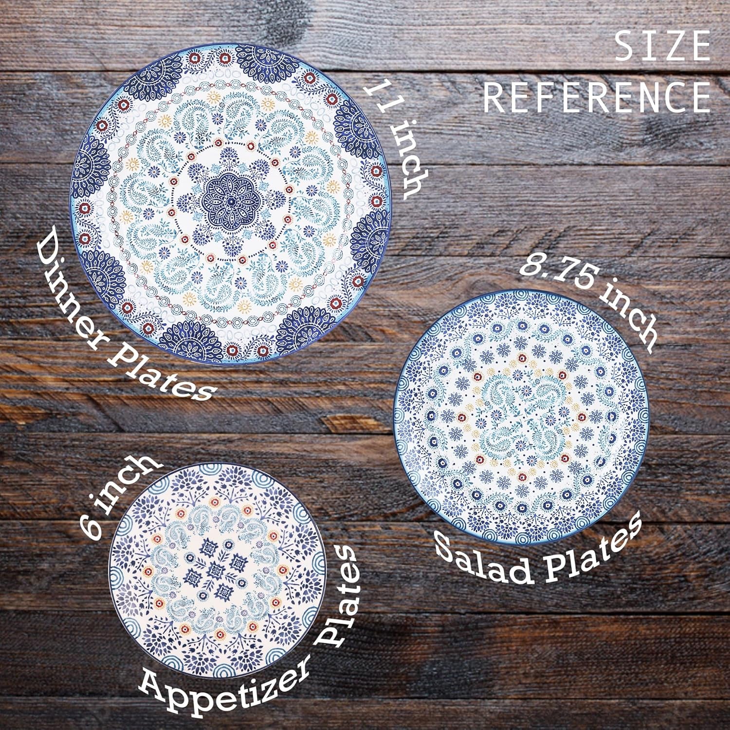 Blue Talavera Salad Plates Set of 4, 8.75 Inch Ceramic Dessert Plates for Salad, Appetizer, Side Dishes, Microwave and Dishwasher Safe, Gift for Housewarming and Thanksgiving