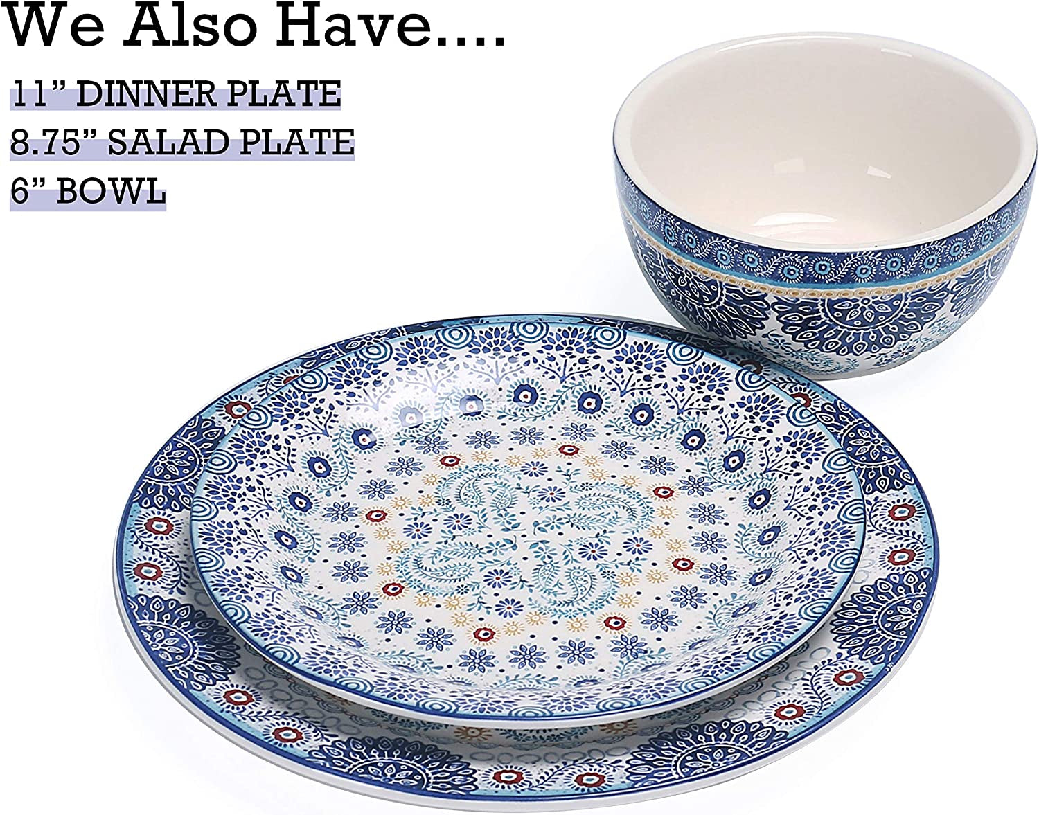 Blue Talavera Salad Plates Set of 4, 8.75 Inch Ceramic Dessert Plates for Salad, Appetizer, Side Dishes, Microwave and Dishwasher Safe, Gift for Housewarming and Thanksgiving