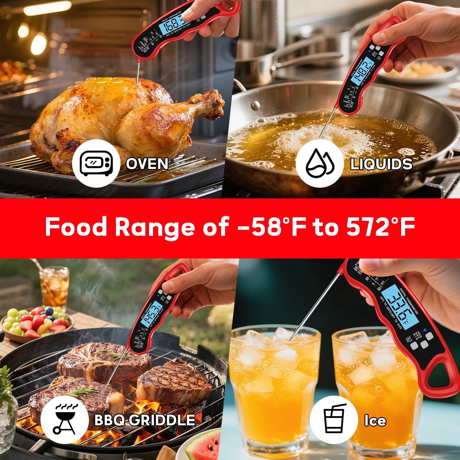 Alpha Grillers Meat Thermometer Digital - Instant Read Food Thermometer for Cooking Grilling Air Fryer Griddle Probe Kitchen Gadgets Essentials BBQ Accessories Grill Gifts for Men Him Dad Fathers Day