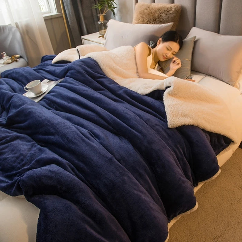 Wool Throw Blanket Keep Warm Winter Bed Blankets Double Sided Queen Duvet Cover Camping Double Bed Cover Bedspread on the Bed