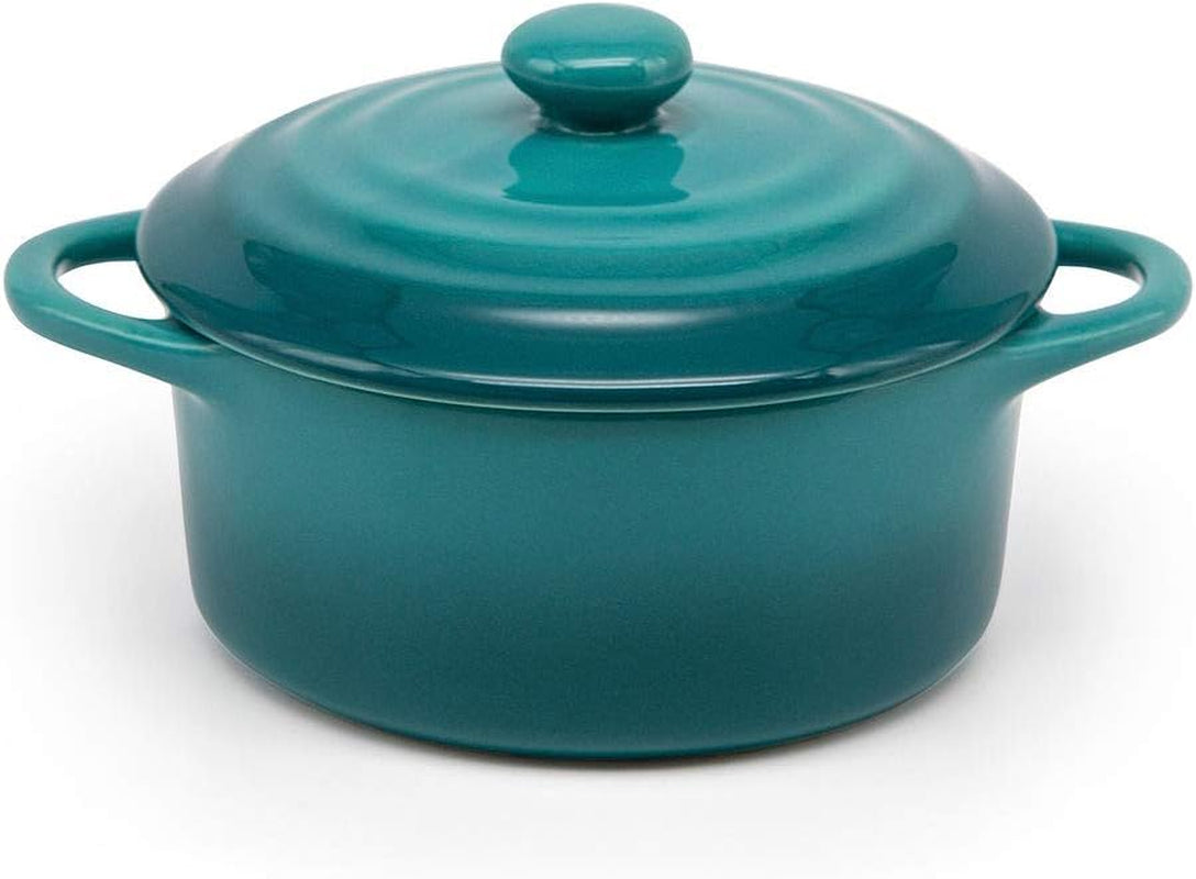 Ceramic Mini Cocotte Set, Small Casserole Dishes with Lids and Handles, Individual Baking Ramekins, Oven, Microwave & Dishwasher Safe, Stoneware, 12 Oz, Set of 4, Aqua Ombre
