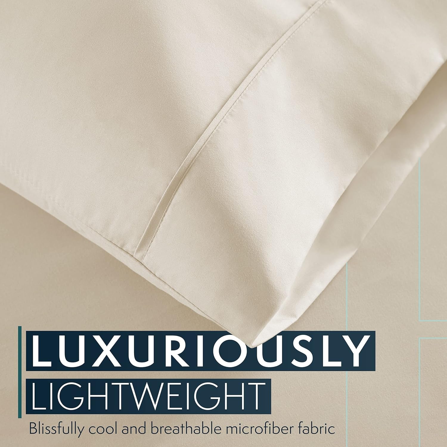 Bed Sheets Set Queen with 2 Pillowcases, Hotel Luxury Platinum 1800 Series Brushed Microfiber Deep Pocket Fitted Sheet, Fade Resistant Ultra Soft 4 Pcs Bedding for Hot Sleepers, Cream