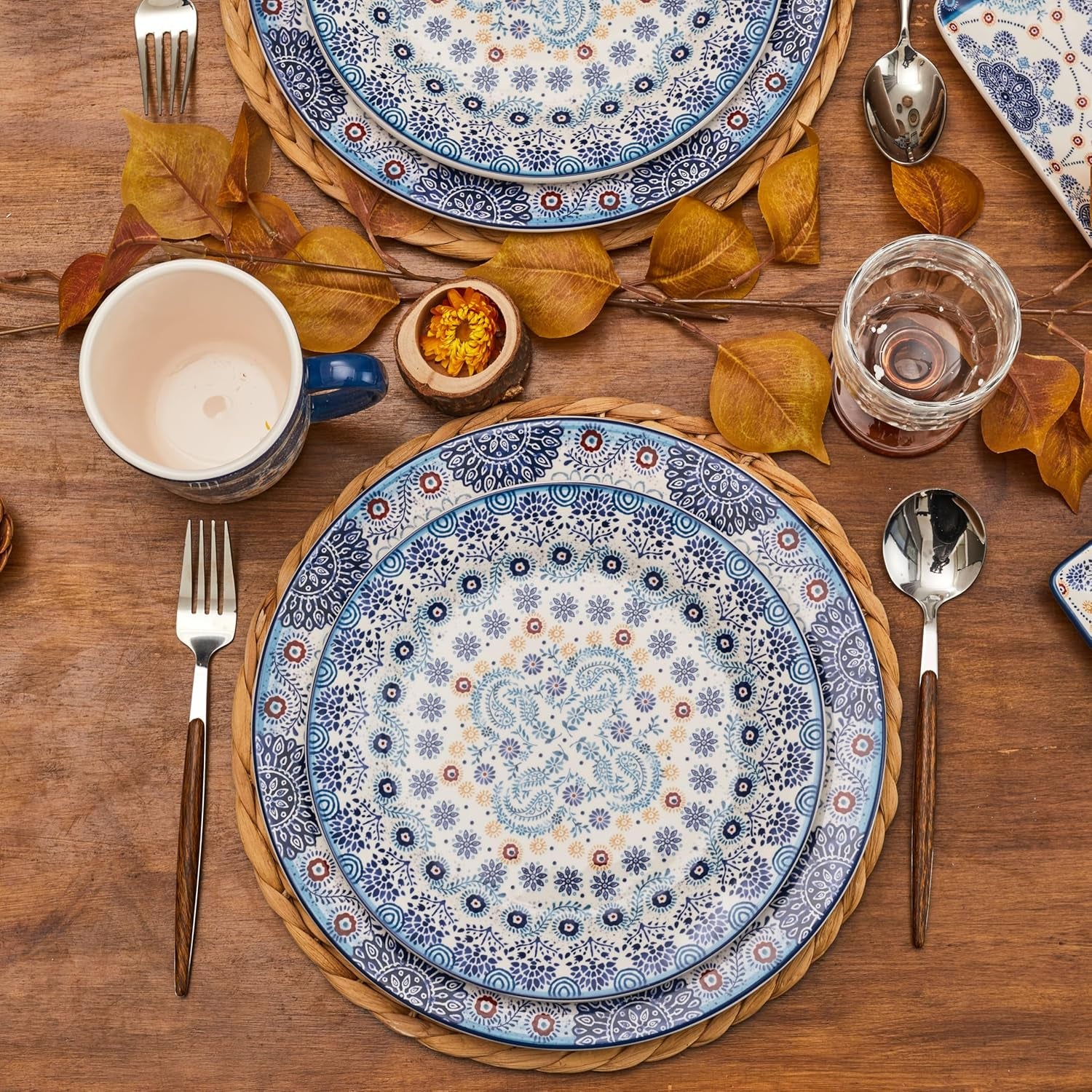 Blue Talavera Salad Plates Set of 4, 8.75 Inch Ceramic Dessert Plates for Salad, Appetizer, Side Dishes, Microwave and Dishwasher Safe, Gift for Housewarming and Thanksgiving