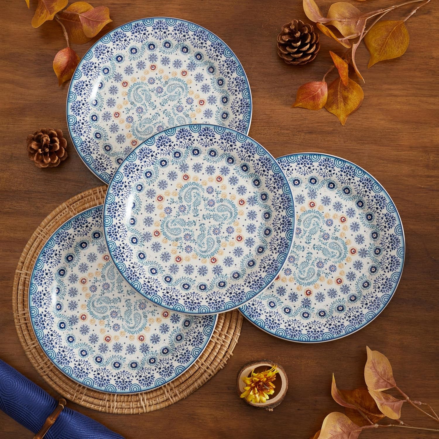 Blue Talavera Salad Plates Set of 4, 8.75 Inch Ceramic Dessert Plates for Salad, Appetizer, Side Dishes, Microwave and Dishwasher Safe, Gift for Housewarming and Thanksgiving
