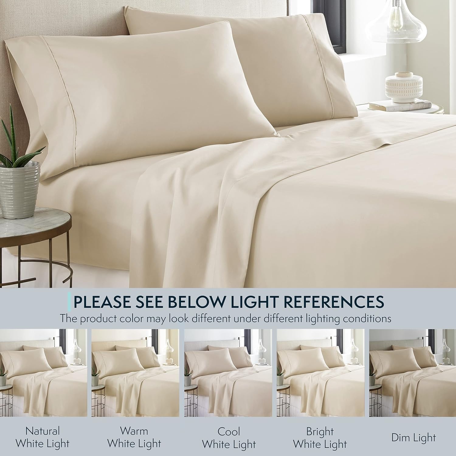 Bed Sheets Set Queen with 2 Pillowcases, Hotel Luxury Platinum 1800 Series Brushed Microfiber Deep Pocket Fitted Sheet, Fade Resistant Ultra Soft 4 Pcs Bedding for Hot Sleepers, Cream