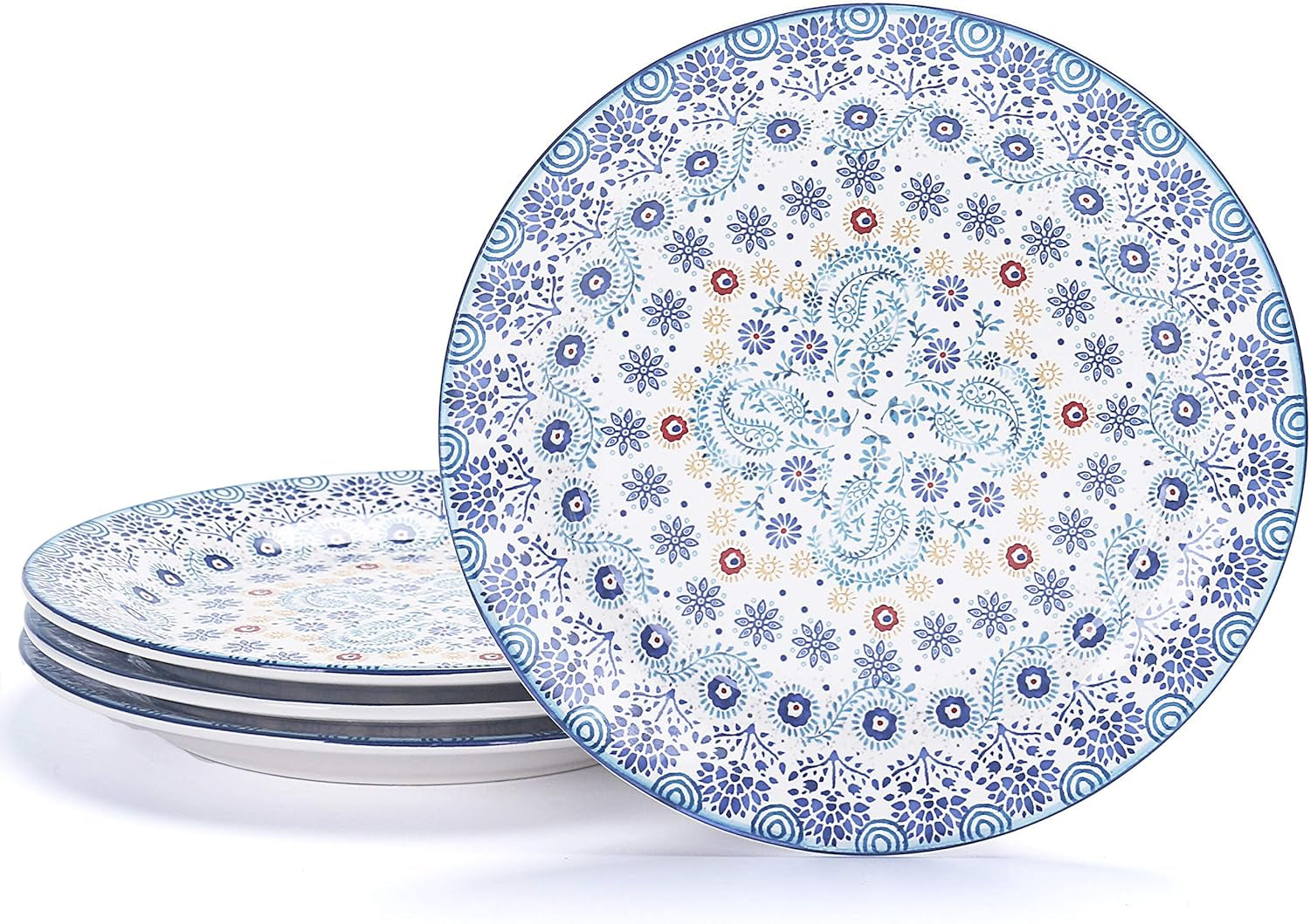 Blue Talavera Salad Plates Set of 4, 8.75 Inch Ceramic Dessert Plates for Salad, Appetizer, Side Dishes, Microwave and Dishwasher Safe, Gift for Housewarming and Thanksgiving