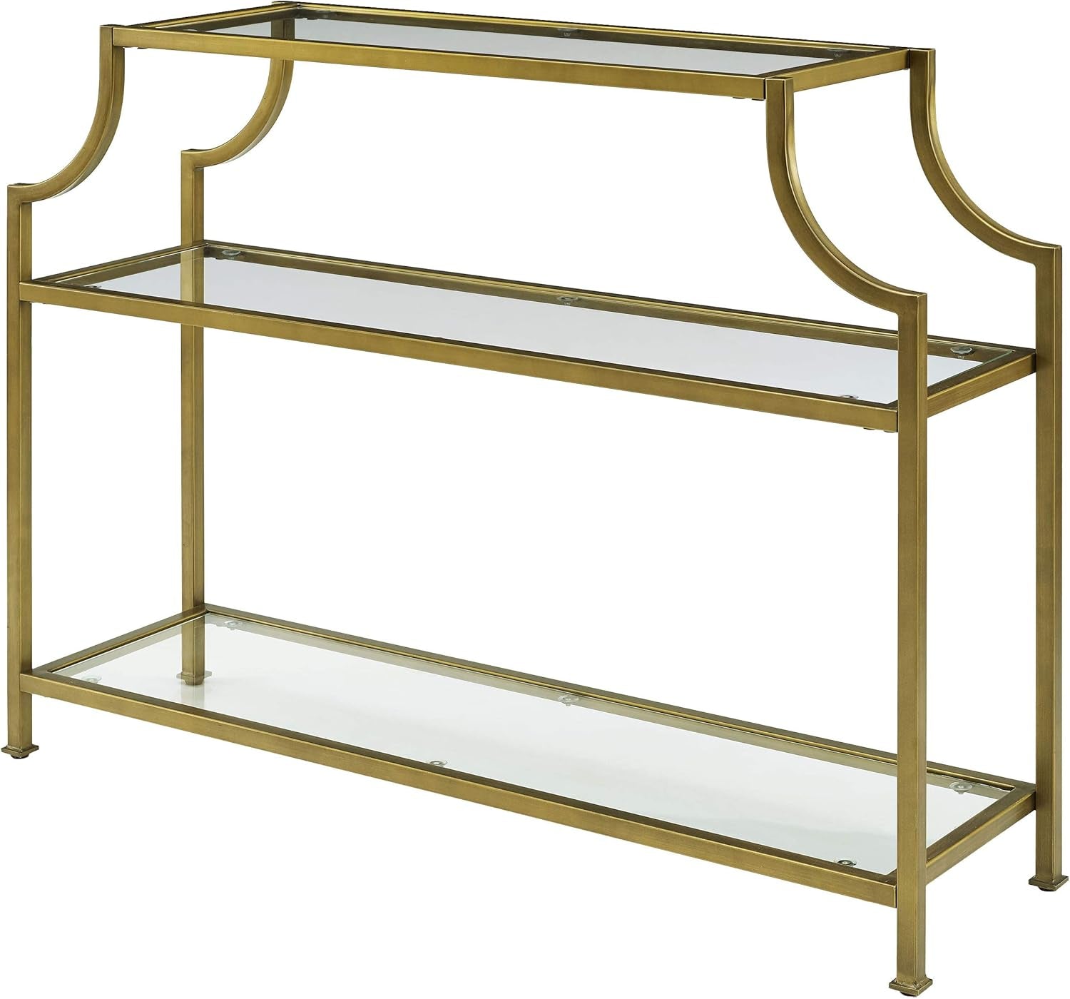 Aimee Sofa Console Table with Storage Shelves for Hall, Entryway, or Living Room, Gold and Glass