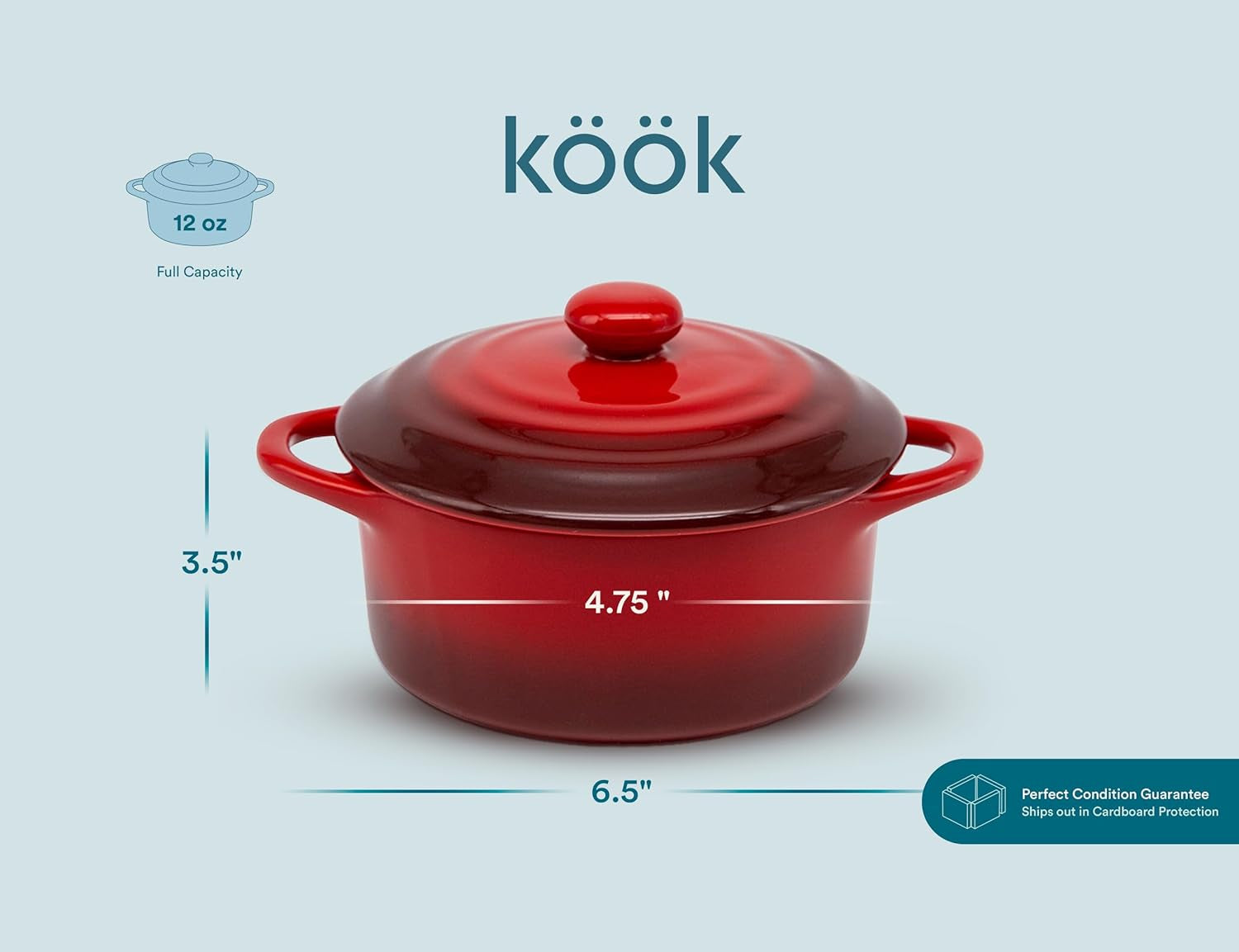 Ceramic Mini Cocotte Set, Small Casserole Dishes with Lids and Handles, Individual Baking Ramekins, Oven, Microwave & Dishwasher Safe, Stoneware, 12 Oz, Set of 4, Crimson Ombre
