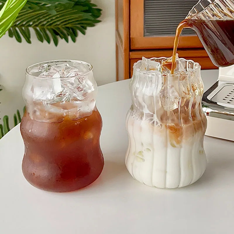 1Pc Glass Cup 530Ml Water Glasses Stripe Mug Heat-Resistant Tumbler Drinkware Perfect for Tea Juice Milk Coffee for Party