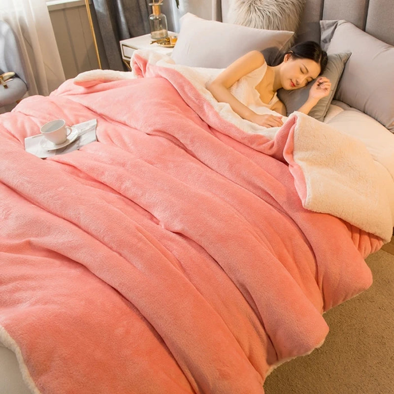 Wool Throw Blanket Keep Warm Winter Bed Blankets Double Sided Queen Duvet Cover Camping Double Bed Cover Bedspread on the Bed