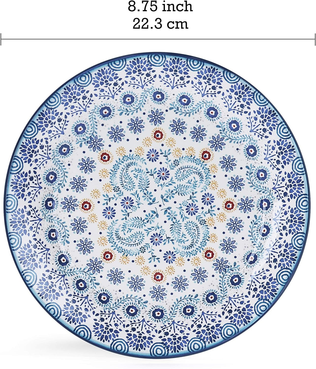 Blue Talavera Salad Plates Set of 4, 8.75 Inch Ceramic Dessert Plates for Salad, Appetizer, Side Dishes, Microwave and Dishwasher Safe, Gift for Housewarming and Thanksgiving