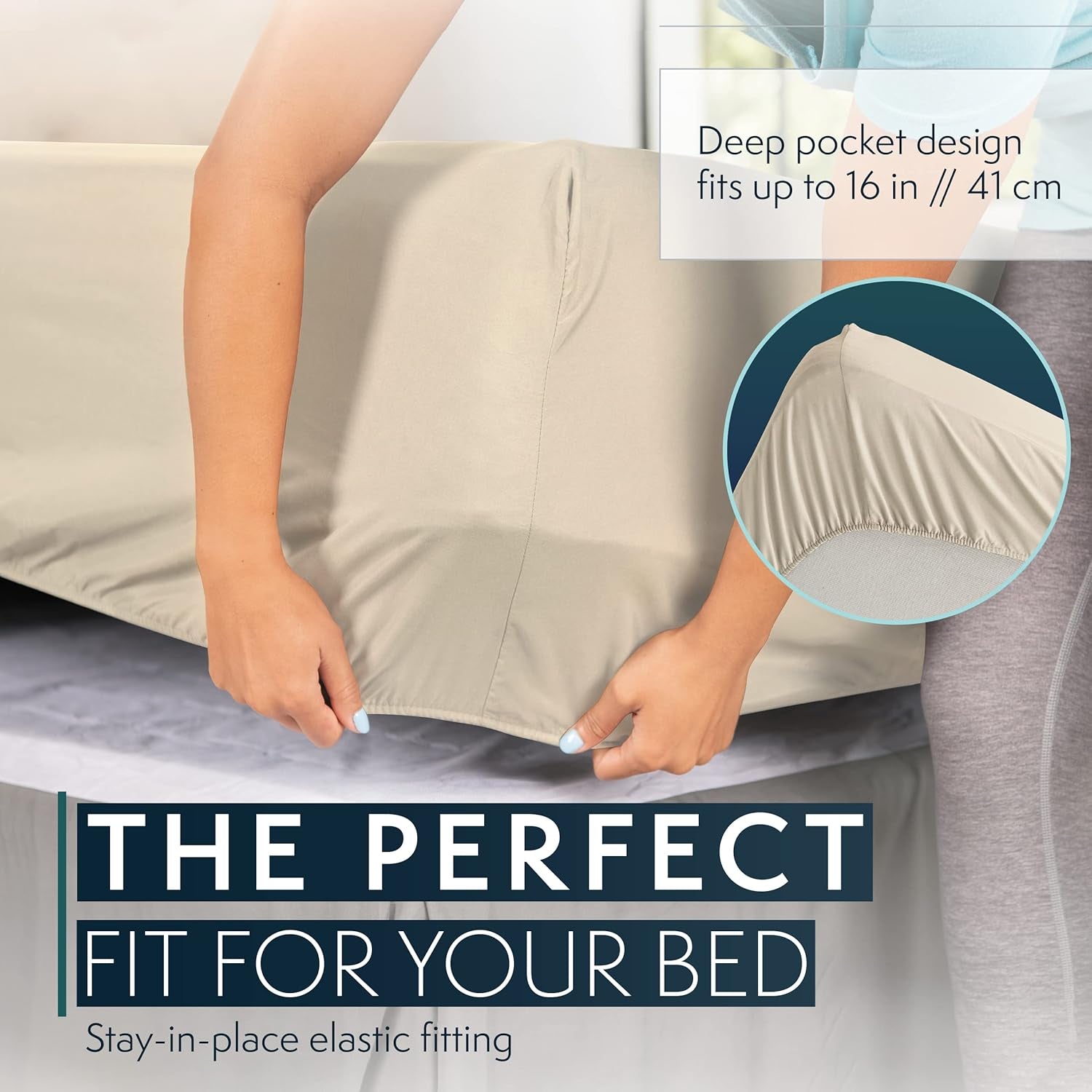 Bed Sheets Set Queen with 2 Pillowcases, Hotel Luxury Platinum 1800 Series Brushed Microfiber Deep Pocket Fitted Sheet, Fade Resistant Ultra Soft 4 Pcs Bedding for Hot Sleepers, Cream