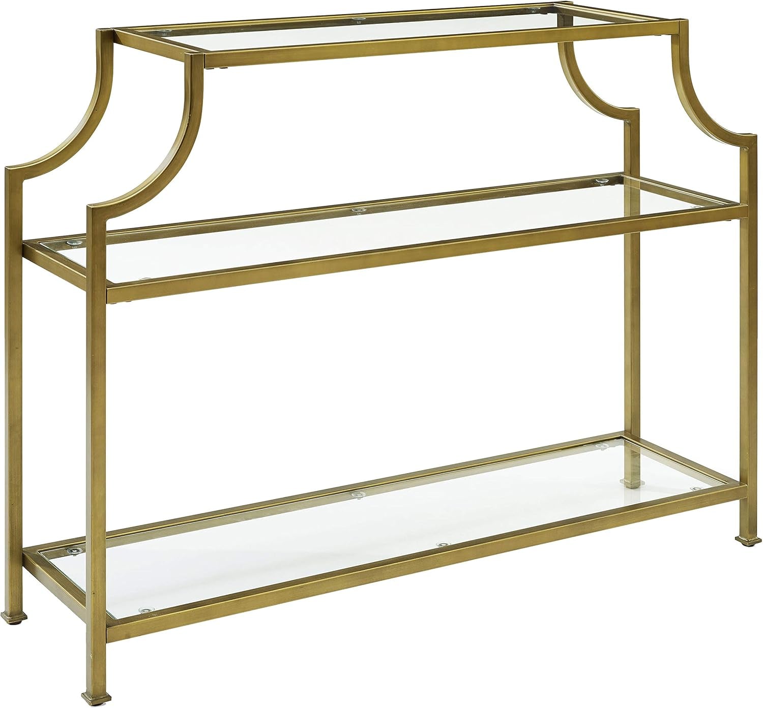 Aimee Sofa Console Table with Storage Shelves for Hall, Entryway, or Living Room, Gold and Glass