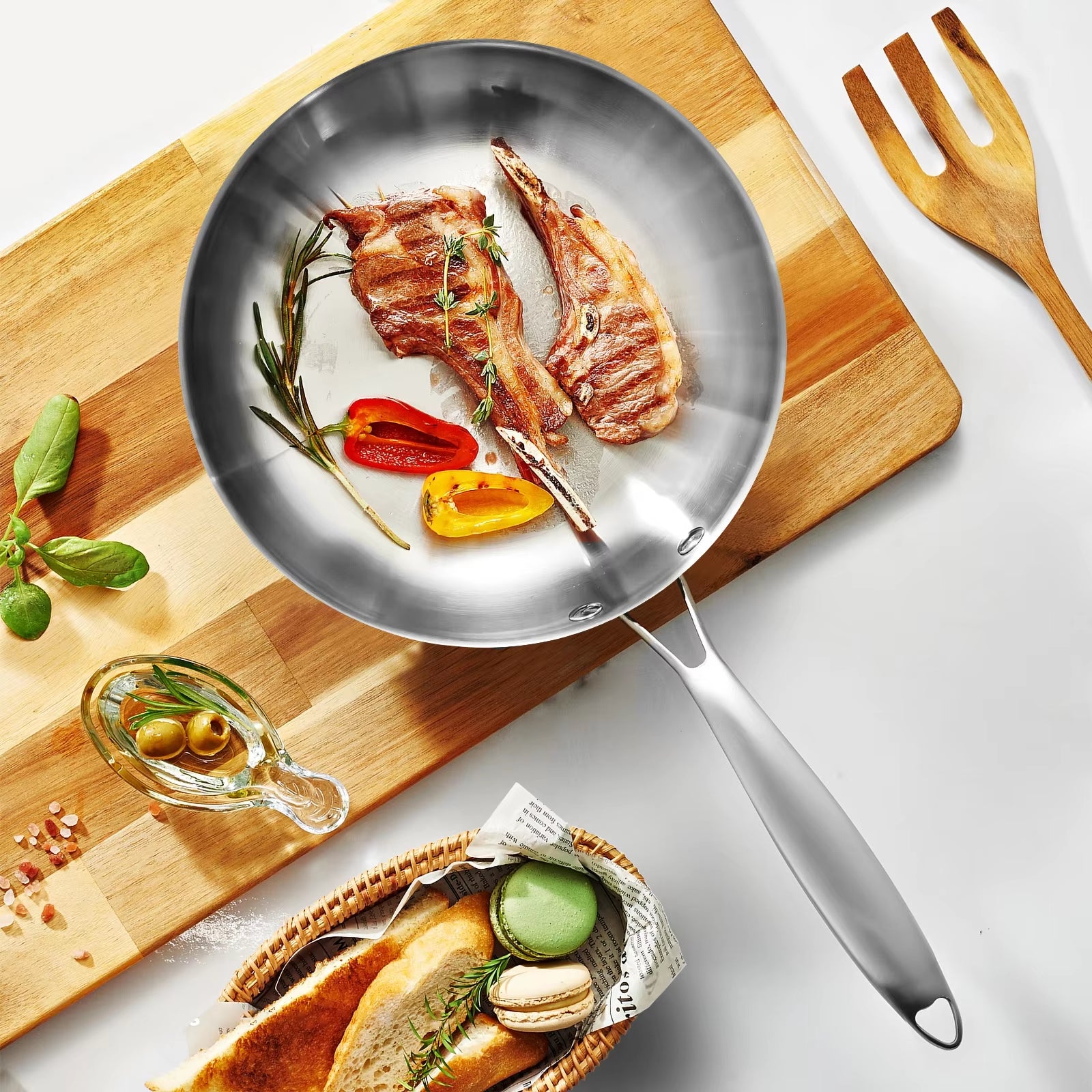 304 Stainless Steel Frying Pan, Nonstick Pan Fried Steak Pot Uncoated Kitchen Cookware for Gas Stove and Induction Cooker