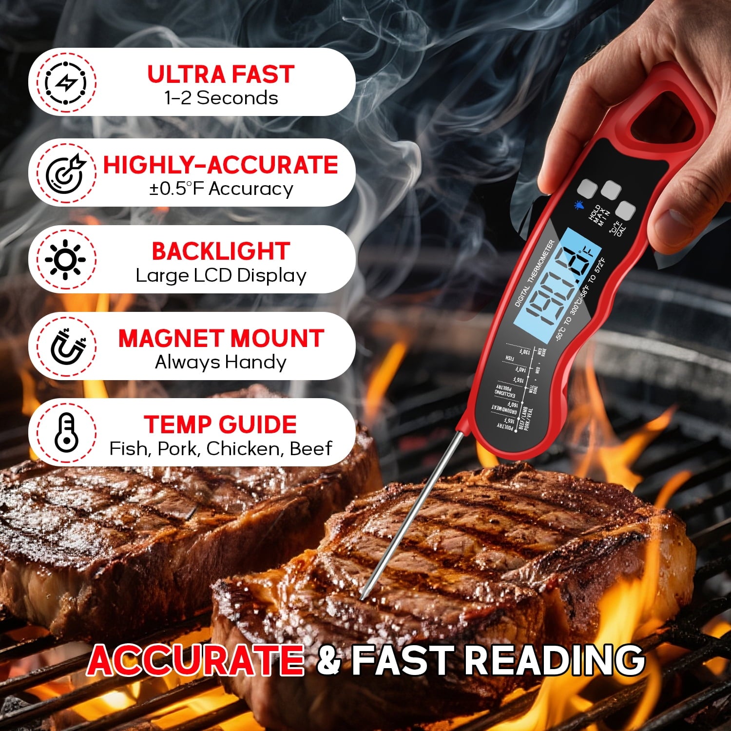 Alpha Grillers Meat Thermometer Digital - Instant Read Food Thermometer for Cooking Grilling Air Fryer Griddle Probe Kitchen Gadgets Essentials BBQ Accessories Grill Gifts for Men Him Dad Fathers Day