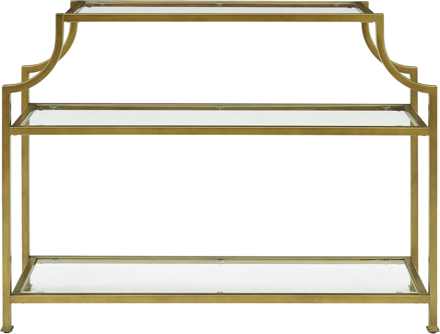 Aimee Sofa Console Table with Storage Shelves for Hall, Entryway, or Living Room, Gold and Glass
