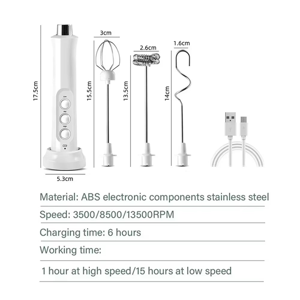 Wireless Rechargeable Electric Milk Frother 3 Speeds Handheld Foam Maker Latte Cappuccino Hot Chocolate USB Rechargea Home