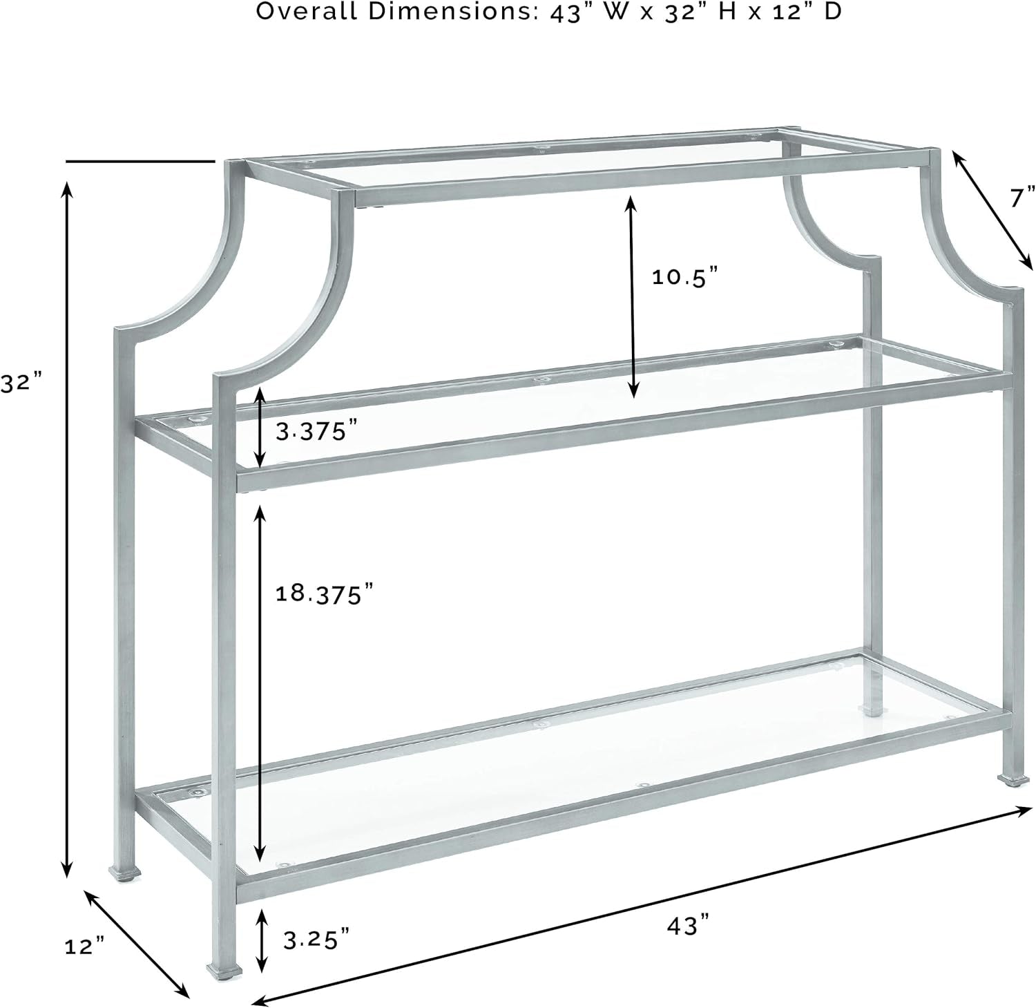 Aimee Sofa Console Table with Storage Shelves for Hall, Entryway, or Living Room, Gold and Glass