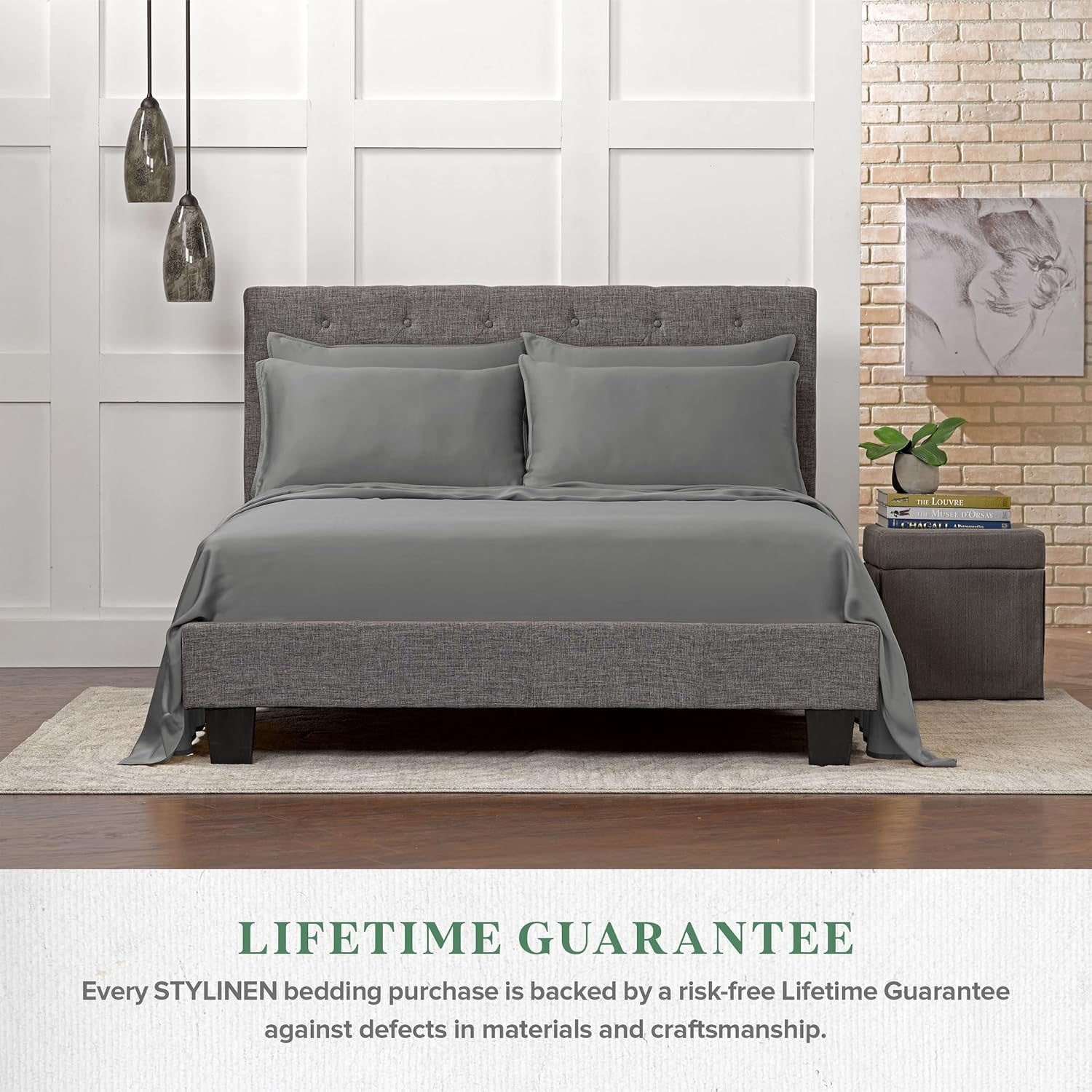 100% Organic Eucalyptus Bed Sheets King Size 4 Piece Set, Tencel Lyocell, Silky Soft & Smooth, Breathable, 16 Inch Deep Pockets, 1 Fitted, 1 Flat, 2 Pillowcases (King, Stone Grey)