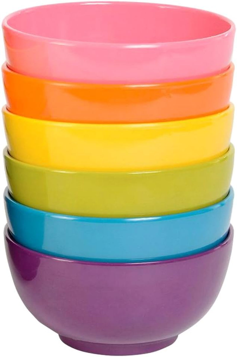 Melamine Mini Bowls, 6-Piece Set, Small Serving Bowl – Snack, Condiment, Dip, Dessert, Ice Cream – Shatter Proof, Food-Safe, BPA Free, Dishwasher Safe, 4” 10 Oz - Multicolor