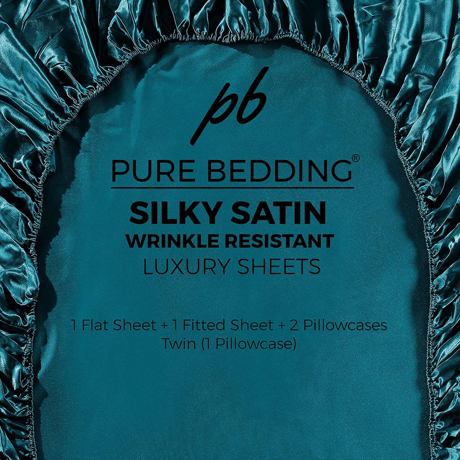 Satin Sheets King [4-Piece, Teal] Hotel Luxury Silky Bed Sheets - Extra Soft 1800 Microfiber Sheet Set, Wrinkle, Fade, Deep Pocket Fitted Sheet, Flat Sheet, Pillow Cases