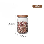 1Pcs Wood Lid Orgnizer Glass Airtight Canister Kitchen Storage Bottles Jar Sealed Food Container Ginger Cereal Dispenser Set