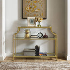 Aimee Sofa Console Table with Storage Shelves for Hall, Entryway, or Living Room, Gold and Glass