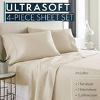 Bed Sheets Set Queen with 2 Pillowcases, Hotel Luxury Platinum 1800 Series Brushed Microfiber Deep Pocket Fitted Sheet, Fade Resistant Ultra Soft 4 Pcs Bedding for Hot Sleepers, Cream