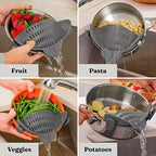 Universal Silicone Clip on Pan Pot Strainer anti Spill Pasta Pot Strainer Food Grade Fruit Colander for Pasta Fruit Vegetable