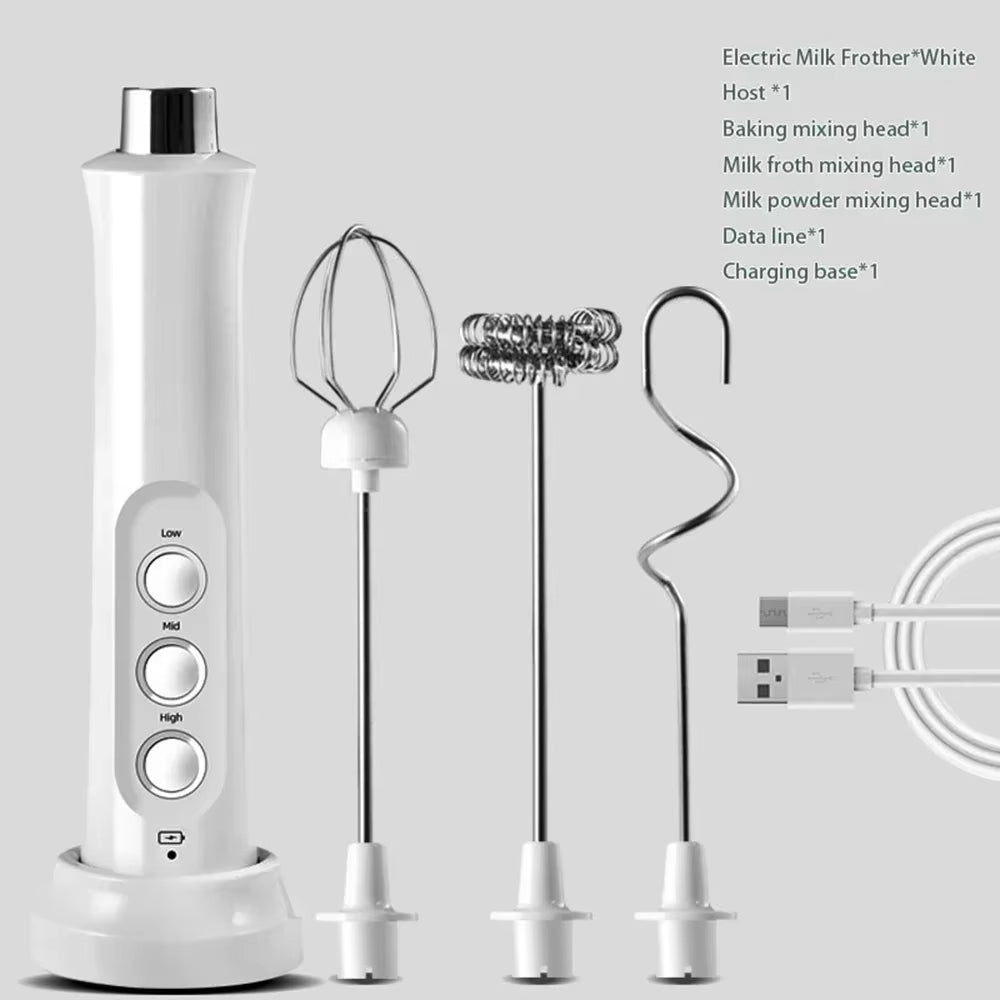 Wireless Rechargeable Electric Milk Frother 3 Speeds Handheld Foam Maker Latte Cappuccino Hot Chocolate USB Rechargea Home