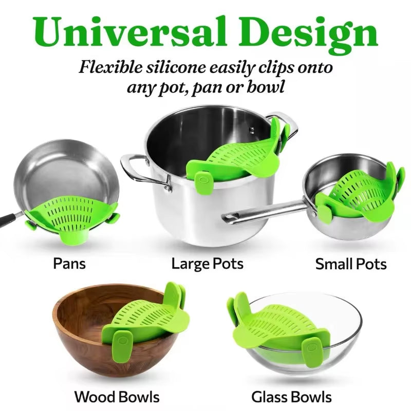 Universal Silicone Clip on Pan Pot Strainer anti Spill Pasta Pot Strainer Food Grade Fruit Colander for Pasta Fruit Vegetable