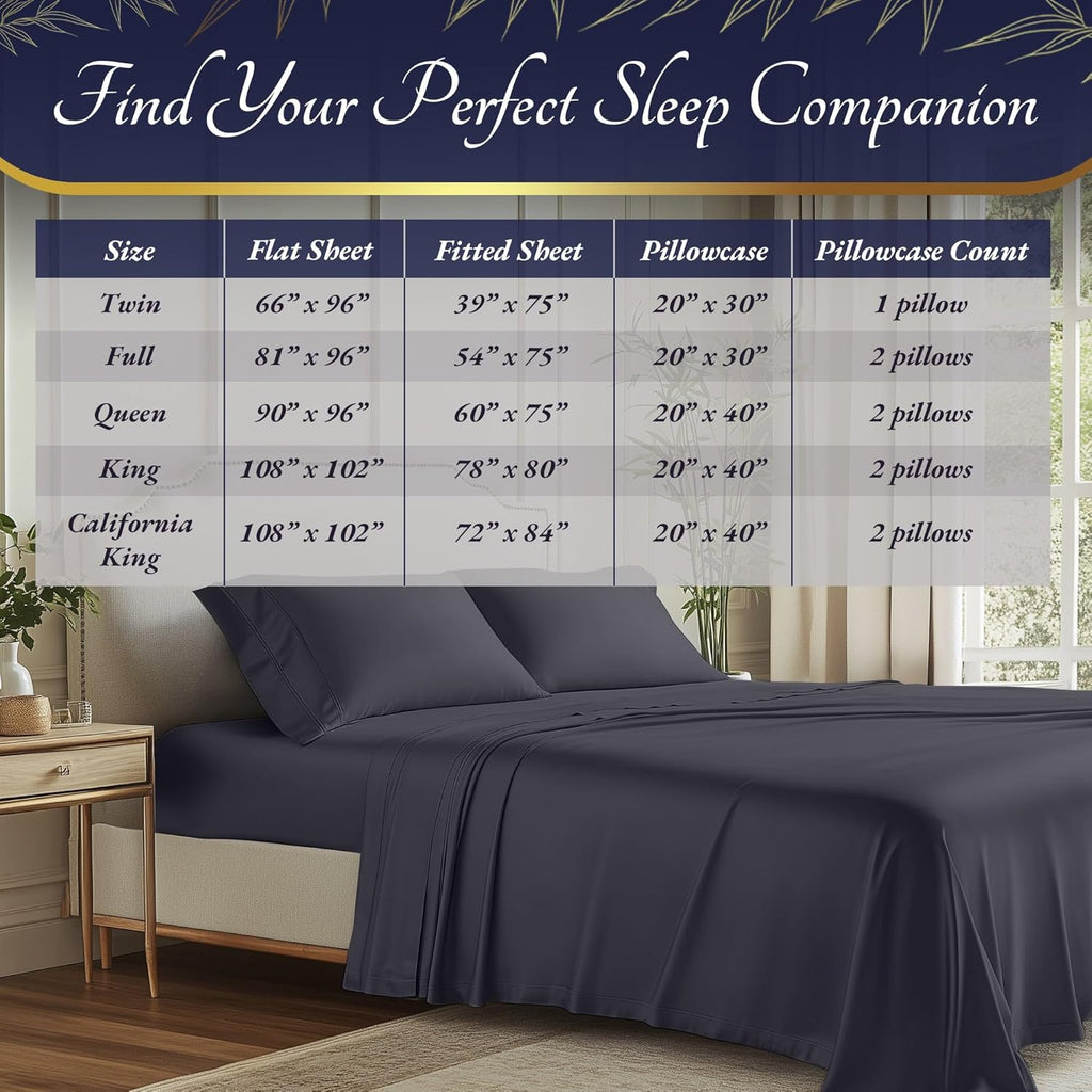 100% Viscose Derived from Bamboo Sheets Queen Size 4Pcs - Ultra Soft & Luxuriously Cooling, 17" Deep Pocket, Double Stitching, Perfect for Hot Sleepers - Queen Bed Sheets (Grey)