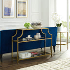Aimee Sofa Console Table with Storage Shelves for Hall, Entryway, or Living Room, Gold and Glass