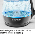 Chefman 1L Electric Glass Kettle w/ LED Indicator Light, Automatic Shutoff - Black
