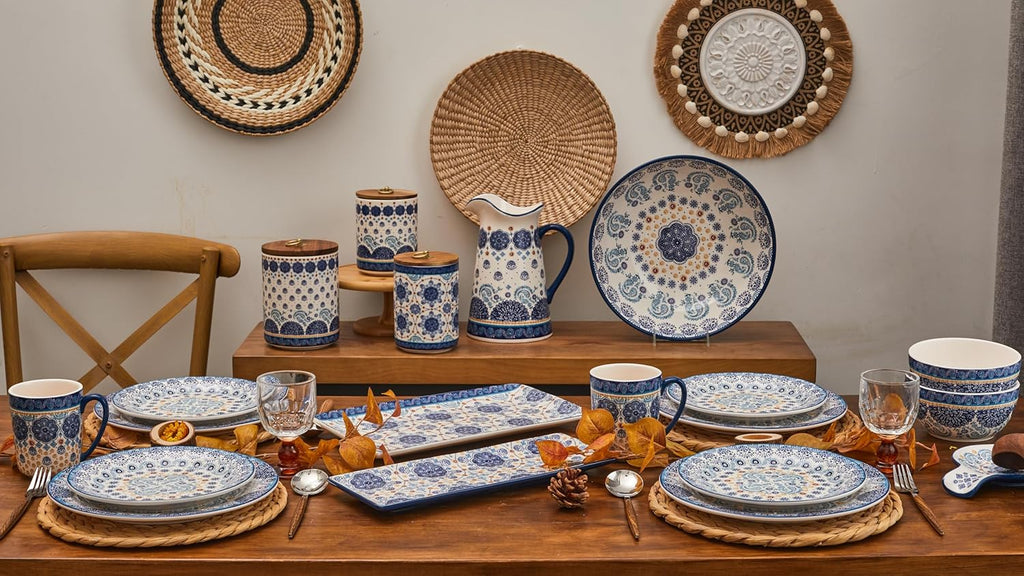 Blue Talavera Salad Plates Set of 4, 8.75 Inch Ceramic Dessert Plates for Salad, Appetizer, Side Dishes, Microwave and Dishwasher Safe, Gift for Housewarming and Thanksgiving