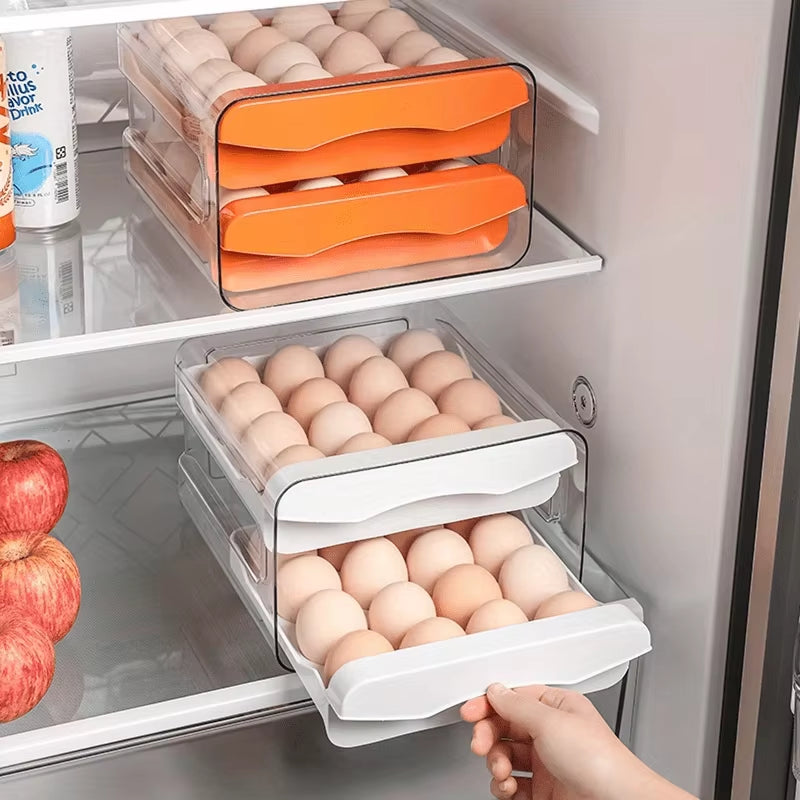 1Pc Kitchen Egg Storage Box Refrigerator Fresh Plastic 2-Layer Drawer Type Large Capacity Storage Home Kitchen Organizer Rack