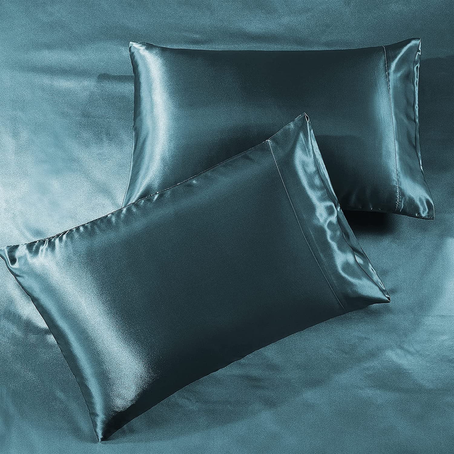Satin Sheets King [4-Piece, Teal] Hotel Luxury Silky Bed Sheets - Extra Soft 1800 Microfiber Sheet Set, Wrinkle, Fade, Deep Pocket Fitted Sheet, Flat Sheet, Pillow Cases