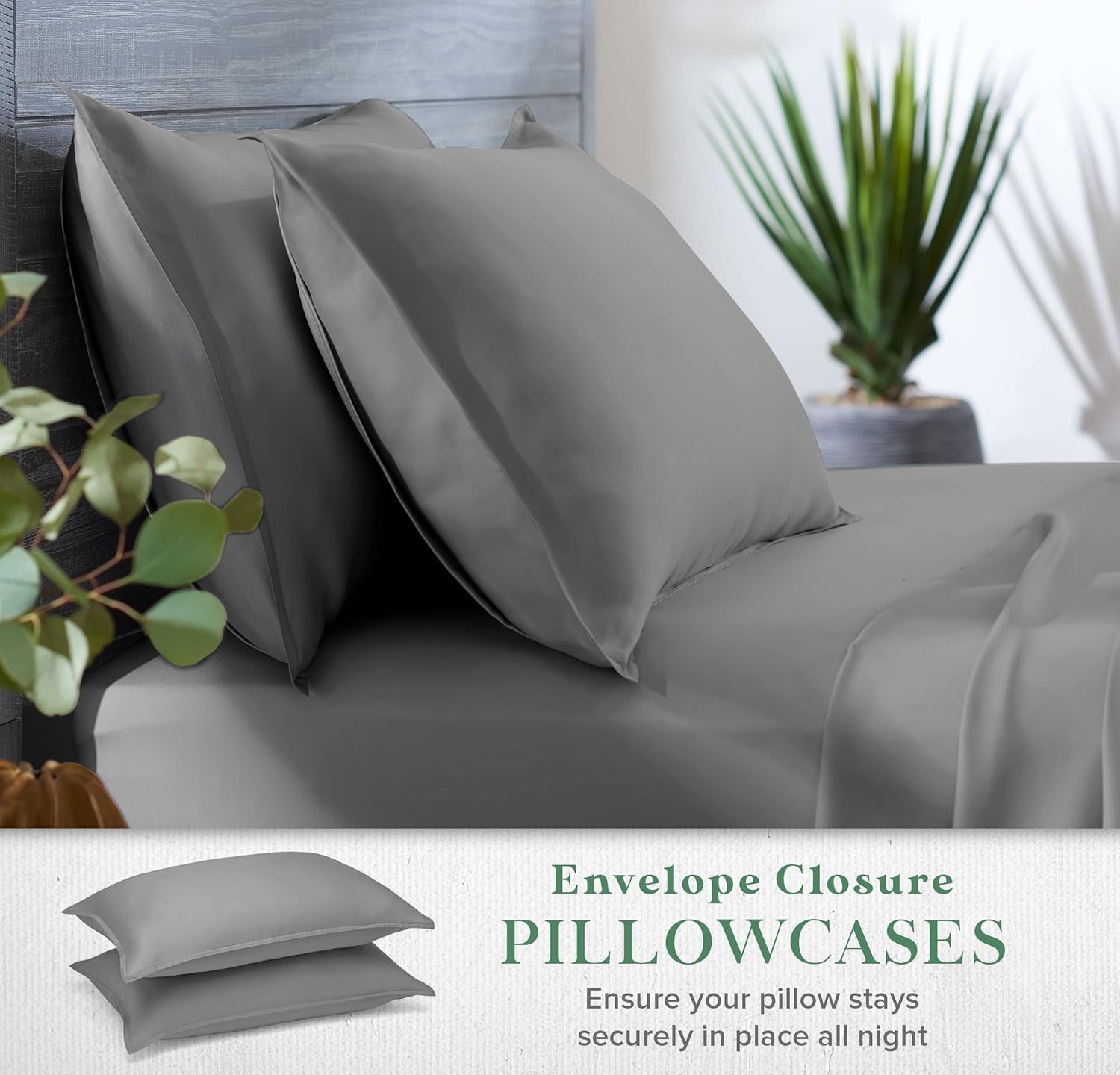 100% Organic Eucalyptus Bed Sheets King Size 4 Piece Set, Tencel Lyocell, Silky Soft & Smooth, Breathable, 16 Inch Deep Pockets, 1 Fitted, 1 Flat, 2 Pillowcases (King, Stone Grey)