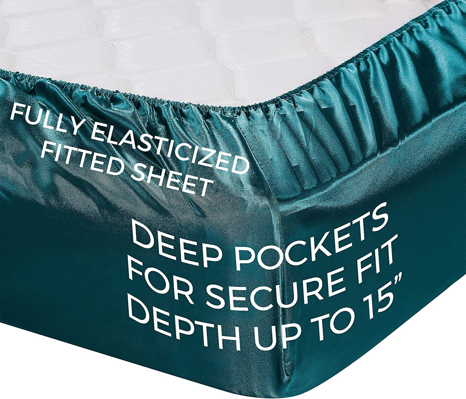 Satin Sheets King [4-Piece, Teal] Hotel Luxury Silky Bed Sheets - Extra Soft 1800 Microfiber Sheet Set, Wrinkle, Fade, Deep Pocket Fitted Sheet, Flat Sheet, Pillow Cases