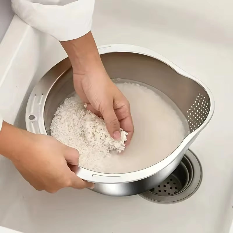Rice Washer Strainer Bowl Stainless Steelrice Washing Bowl Rice Sieve Colander Fruit and Vegetable Strainer Kitchen Tools