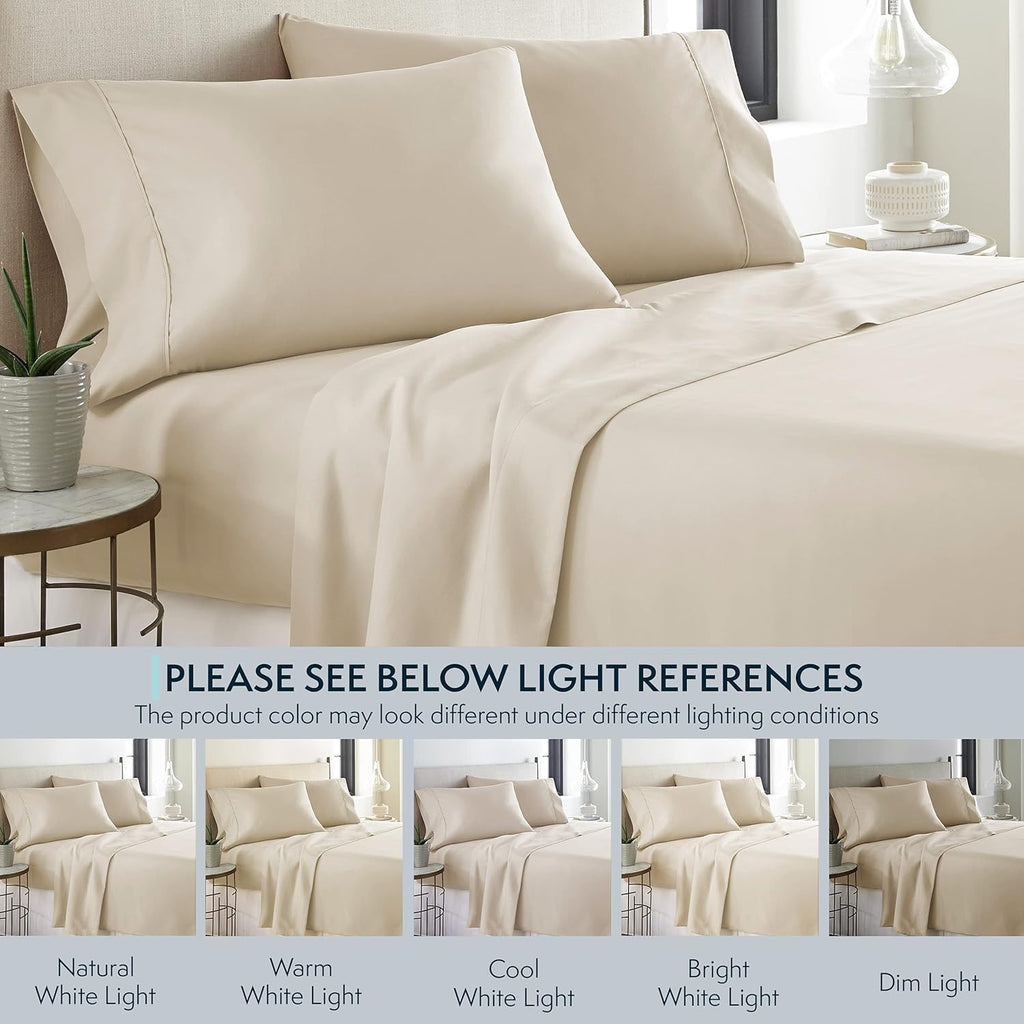 Bed Sheets Set Queen with 2 Pillowcases, Hotel Luxury Platinum 1800 Series Brushed Microfiber Deep Pocket Fitted Sheet, Fade Resistant Ultra Soft 4 Pcs Bedding for Hot Sleepers, Cream