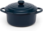 Ceramic Mini Cocotte Set, Small Casserole Dishes with Lids and Handles, Individual Baking Ramekins, Oven, Microwave & Dishwasher Safe, Stoneware, 12 Oz, Set of 4, Navy