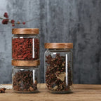 1Pcs Wood Lid Orgnizer Glass Airtight Canister Kitchen Storage Bottles Jar Sealed Food Container Ginger Cereal Dispenser Set