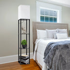 63" Shelf Floor Lamps with Shelves for Living Room Bedroom Office  Wood Modern Standing Lamps Black