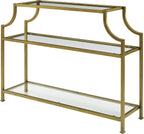 Aimee Sofa Console Table with Storage Shelves for Hall, Entryway, or Living Room, Gold and Glass