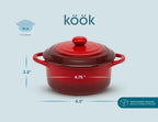 Ceramic Mini Cocotte Set, Small Casserole Dishes with Lids and Handles, Individual Baking Ramekins, Oven, Microwave & Dishwasher Safe, Stoneware, 12 Oz, Set of 4, Crimson Ombre