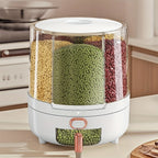 6-Compartment 360° Rotating Airtight Food Storage Container - Moisture-Proof for Cereal, Candy, Rice - Kitchen Pantry Organizer