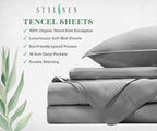 100% Organic Eucalyptus Bed Sheets King Size 4 Piece Set, Tencel Lyocell, Silky Soft & Smooth, Breathable, 16 Inch Deep Pockets, 1 Fitted, 1 Flat, 2 Pillowcases (King, Stone Grey)