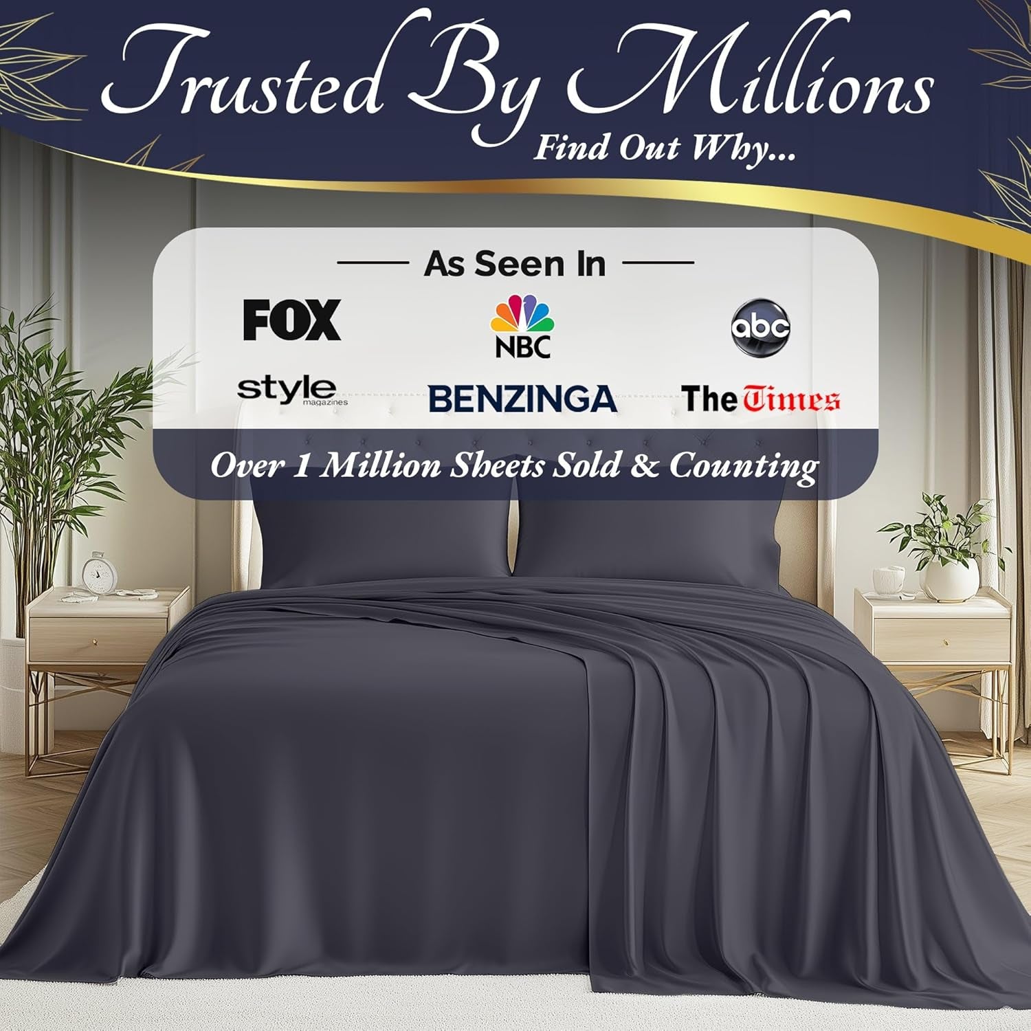 100% Viscose Derived from Bamboo Sheets Queen Size 4Pcs - Ultra Soft & Luxuriously Cooling, 17" Deep Pocket, Double Stitching, Perfect for Hot Sleepers - Queen Bed Sheets (Grey)