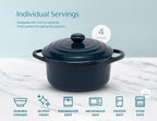 Ceramic Mini Cocotte Set, Small Casserole Dishes with Lids and Handles, Individual Baking Ramekins, Oven, Microwave & Dishwasher Safe, Stoneware, 12 Oz, Set of 4, Navy